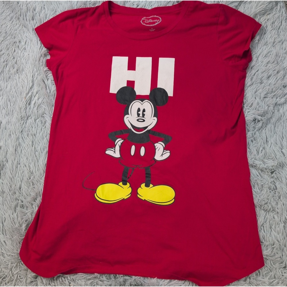 Disney Shirt Womens XL Red Tee Mickey Mouse Hi Bye Sleepwear Comfort